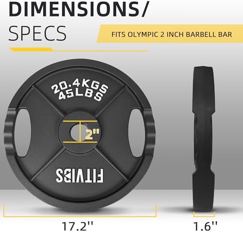 Fitvids Cast Iron Weight Plate for Strength Training and Weightlifting, Multiple Sizes | Fitvids 2-Inch Olympic Plate f