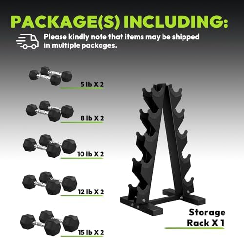 Hex Weights Dumbbells Set with Rack for Strength Training at Home and Gym, Heavy Duty 100-550 lb Rubber Coated Dumbbells