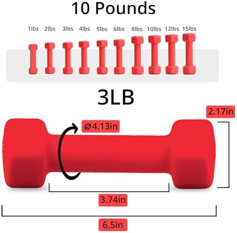 Portzon Dumbbells 10 Colors Options 1-15LB Anti-Slip Anti-Roll Hex Shape