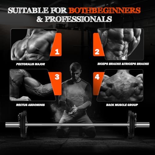 Olympic Barbell 57" for Weight Lifting Home Gym Bench Press Squats Home Workout 2 Spring Collars 500lb Capacity