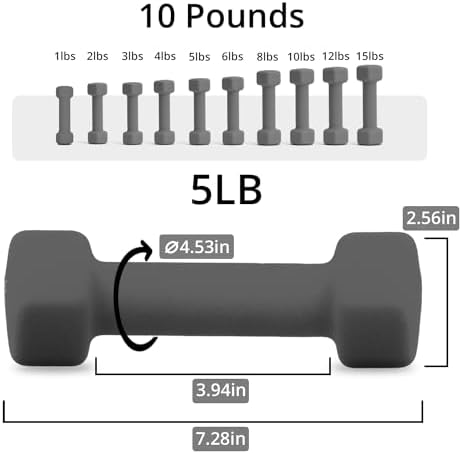 Portzon Dumbbells 10 Colors Options 1-15LB Anti-Slip Anti-Roll Hex Shape