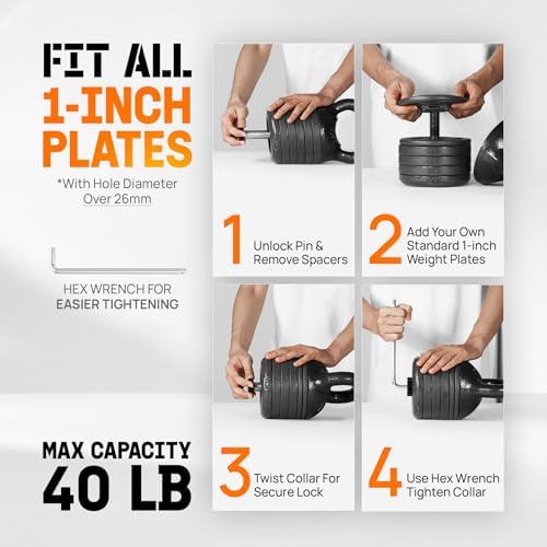 Yes4All Adjustable Kettlebell Set, 20-40 LB Weight Set, Black Yes4All Adjustable Kettlebell Set, Solid Cast Iron Handle,