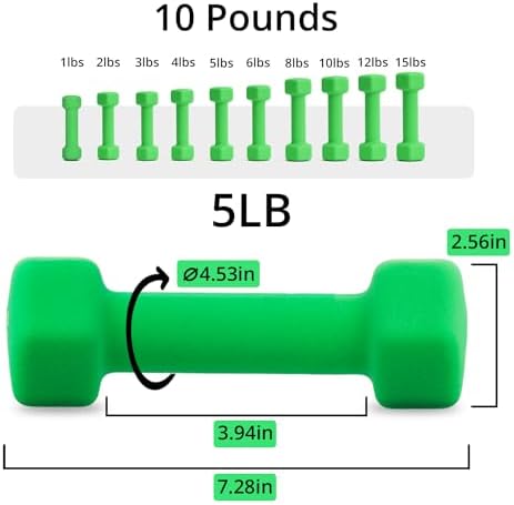 Portzon Dumbbells 10 Colors Options 1-15LB Anti-Slip Anti-Roll Hex Shape