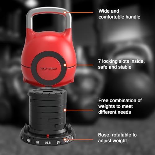 Quickly Adjusts 7 Weights HXD-Ergo Adjustable Kettlebell Set for Home Gym Enthusiasts | Ergonomic Kettlebell Set HXD-Er