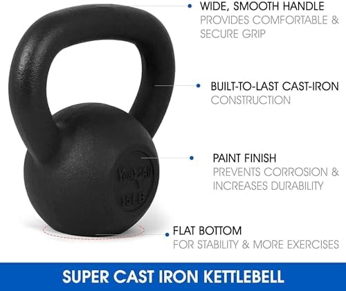 Yes4All Cast Iron Kettlebell, Strength Training Kettlebells 80 Lb (5,10,15,20,25,30,35,40,45,50,60,70,80 Lb) for Full Bo