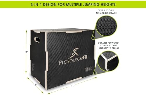 ProsourceFit 3-in-1 Wood Power Grip Non-Slip Plyometric Jump Box for Crossfit Enthusiasts, Home Gym Use, Black, 16L x 12