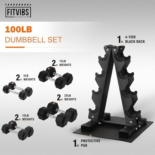 Fitvids Rubber Coated Hex Dumbbell Weight Set for Home Gym, 150LB Set, 5-25 Lbs Pairs, Portable Storage Included Fitvi