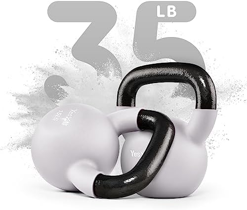 Yes4All Kettlebell - 35 LB Neoprene Coated Cast Iron Kettlebell for Home Gym, Wide Grip Handle & Flat Bottom for Swings
