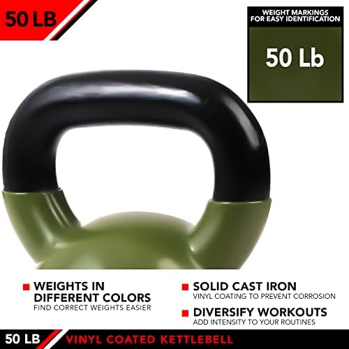 JFIT Kettlebell Weights: Best Vinyl Coated Iron for Home Workouts, 50LB - Ultimate Durability & Smooth Grip | JFIT 50 L