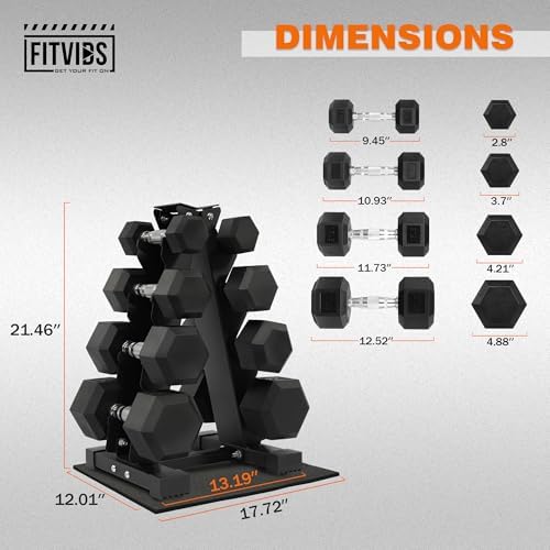 Fitvids Rubber Coated Hex Dumbbell Weight Sets for Home Gym, 100LBS Set with Storage Rack Fitvids Rubber Coated Hex Du