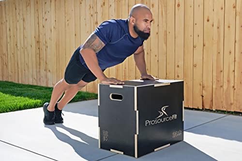 ProsourceFit 3-in-1 Wood Power Grip Non-Slip Plyometric Jump Box for Crossfit Enthusiasts, Home Gym Use, Black, 16L x 12