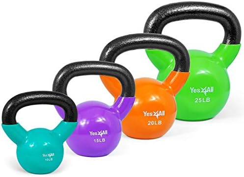Yes4All Kettlebell, Stable Flat Bottom Kettlebell, Cast Iron Sets for Full Body Workout, Push Up, Grip Strength Training