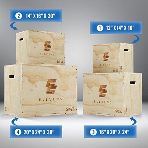 Elevens 3 in 1 Wooden Plyo Box Jump Box for Jumping, Lunges, and Box Jumps Enthusiasts | Elevens Plyometric Box for Tra