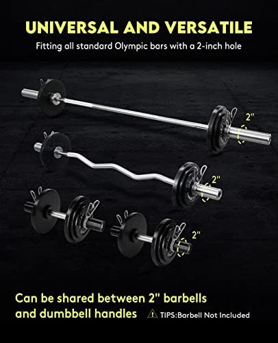 Cast Iron 2-Inch Olympic Weight Plates Set for Strength Training, Barbell Free Weight Plate Set for Weightlifting at Hom