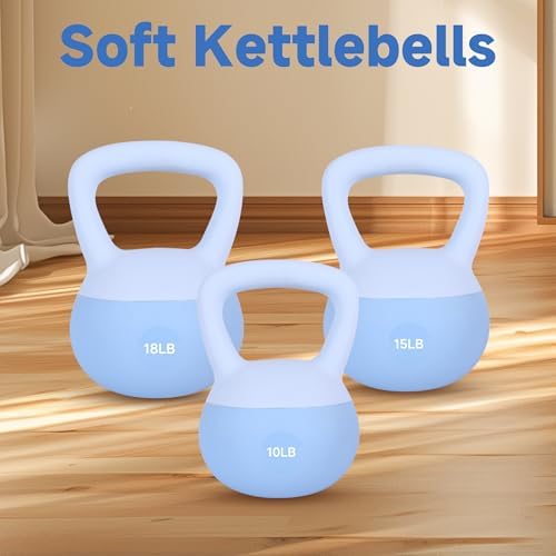 LeikeFitness Soft Kettlebells, Steel Shot Filled Weights for Women and Men, Color Coded Anti-Slip Soft Kettlebells, Home