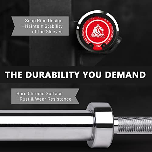 LIONSCOOL Olympic Barbell 7FT for Weightlifting and Powerlifting - 1500lbs Capacity - Strength Training for Squats, Dead
