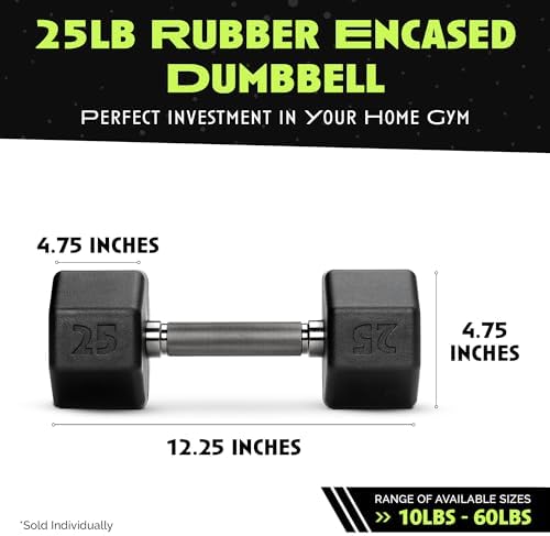Rubber Coated Dumbbells No Roll Design Easy Grip 10-60 LBS for Strength Training Home Gym