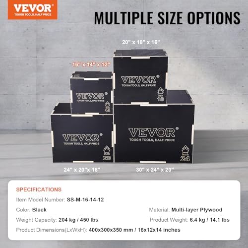 VEVOR 3 in 1 Plyometric Jump Box for Home Gym Training and Conditioning, Easy-to-Assemble Wood Plyo Box, Jumping Trainer