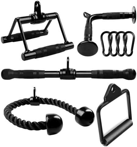 Yes4All Cable Machine Attachment Row Handles Tricep Rope Straight Bar V Bar LAT Pulldown Accessories 880 LB for Home Gy