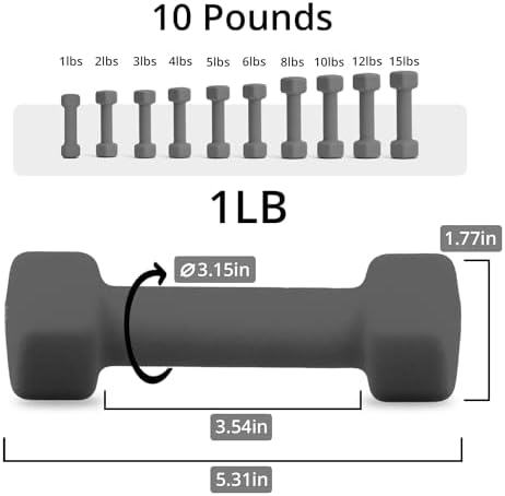 Portzon Dumbbells 10 Colors Options 1-15LB Anti-Slip Anti-Roll Hex Shape