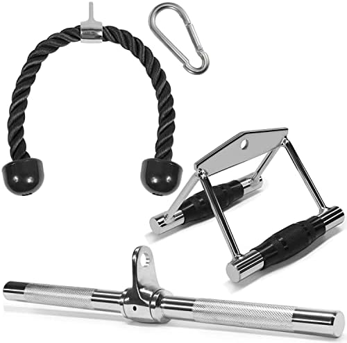 Yes4All Cable Machine Attachment Row Handles Tricep Rope Straight Bar V Bar LAT Pulldown Accessories 880 LB Load for Ho