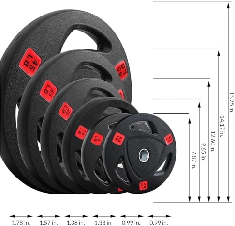 Fitvids Standard Cast Iron 1-inch Weight Plate Rubber Coated for Strength Training & Weightlifting, 45lbs Pair