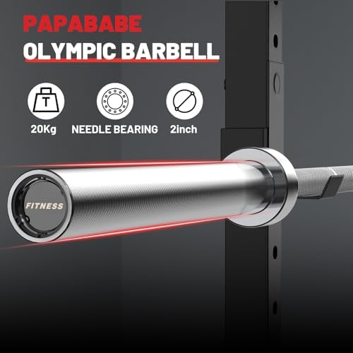 Papababe Olympic Barbell 45lb Weight Bar for Strength Training and Gym Use with 1000lb Weight Capacity Chrome/Zinc Plati