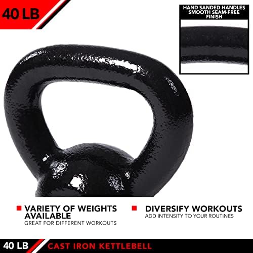 JFIT Cast Iron Kettlebell Weights for Fitness Training, Home Gym Enthusiasts, Full Body Workout, 40 LB | JFIT 40 LB Cas