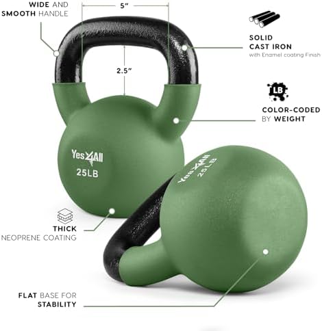 Yes4All Kettlebell - 35 LB Neoprene Coated Cast Iron Kettlebell for Home Gym, Wide Grip Handle & Flat Bottom for Swings