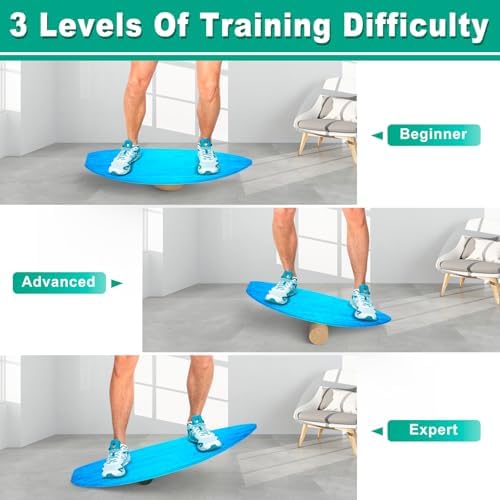 Wooden Balance Boards for Adults - Surface Anti-Slip Treatment with Roller and Half Ball | Adult Balance Trainer - Wood