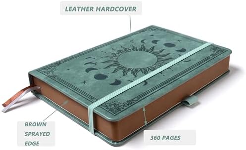 Classic Lined Writing Daily Journal for Men & Women - 360 Pages Hardcover Notebook with Vintage Sun & Moon Design, Blue