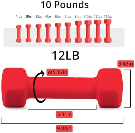 Portzon Dumbbells 10 Colors Options 1-15LB Anti-Slip Anti-Roll Hex Shape