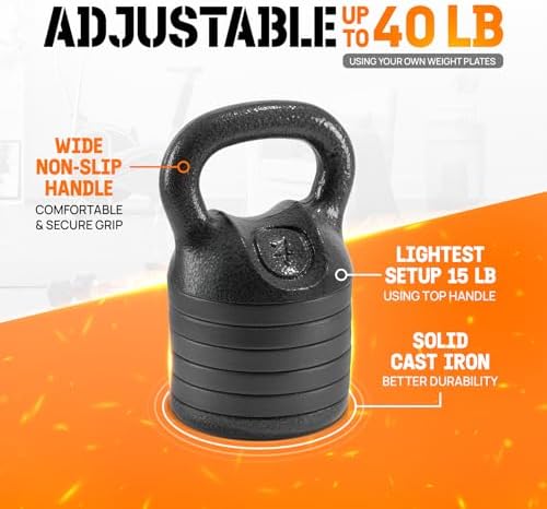 Yes4All Adjustable Kettlebell Set, 20-40 LB Weight Set, Black Yes4All Adjustable Kettlebell Set, Solid Cast Iron Handle,