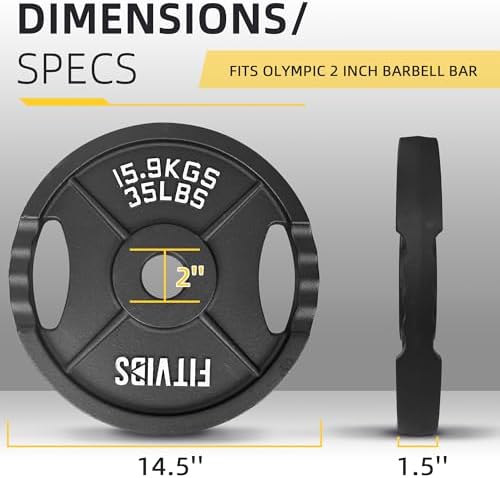 Fitvids Cast Iron Weight Plate for Strength Training and Weightlifting, Multiple Sizes | Fitvids 2-Inch Olympic Plate f