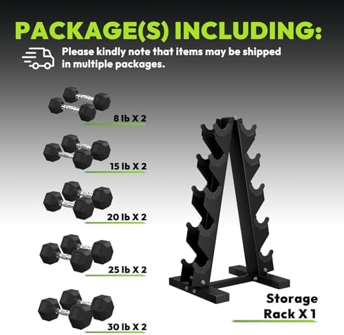 Hex Weights Dumbbells Set with Rack for Strength Training at Home and Gym, Heavy Duty 100-550 lb Rubber Coated Dumbbells