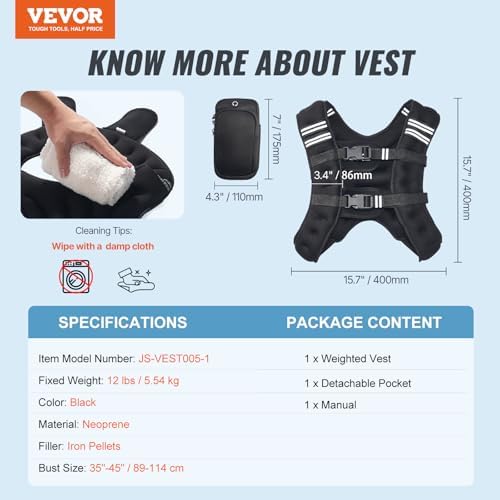 VEVOR Weighted Vest for Strength Training and Weight Loss, Reflective Stripe, Adjustable Buckle, 12/16/20/30 lbs