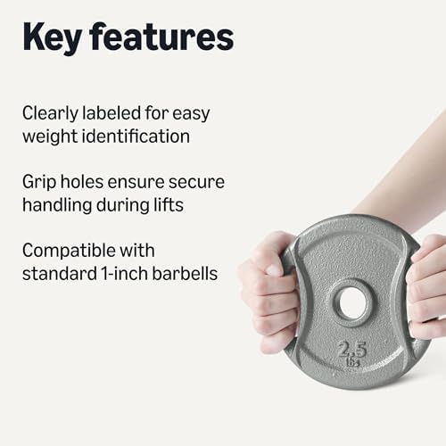 Amazon Basics 1-Inch Cast Iron Grip Weight Plates for Home Gyms and Fitness Lovers | Amazon Basics 1-Inch Cast Iron Gri