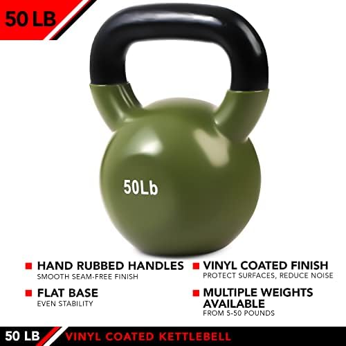 JFIT Kettlebell Weights: Best Vinyl Coated Iron for Home Workouts, 50LB - Ultimate Durability & Smooth Grip | JFIT 50 L