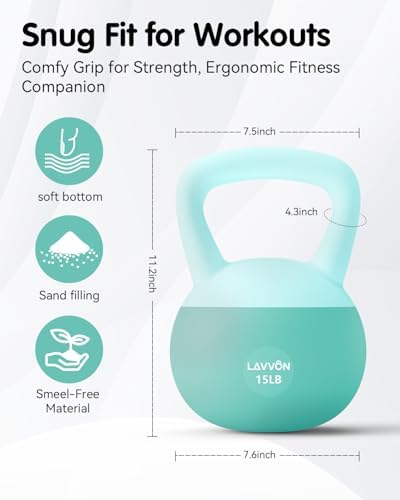 Cushioned Impact-Resistant Base Kettlebell for Home Workouts, Anti-Slip Grip Weight for Women & Men, Safe Strength Train