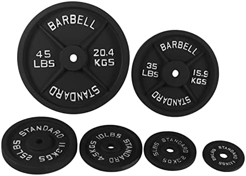 Fitvids Cast Iron Weight Plates 1" Standard Including Barbell Bar & Star Locks 95 Pounds Set