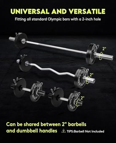 Cast Iron 2-Inch Olympic Weight Plates Set for Strength Training, Barbell Free Weight Plate Set for Weightlifting at Hom