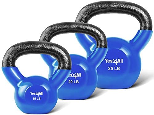 Yes4All Kettlebell, Stable Flat Bottom Kettlebell, Cast Iron Sets for Full Body Workout, Push Up, Grip Strength Training