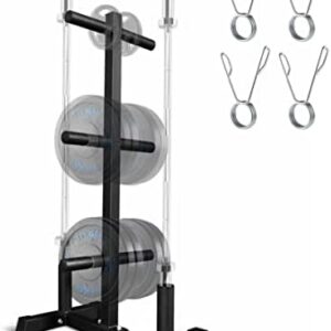 Yes4All 6-Pegs Olympic Weight Plates & 2 Barbells - Storage & Rack - Home Gym & Workout - Durable & Space-Saving - 150KG