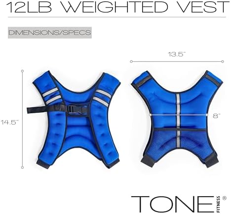 Tone Fitness Weighted Vest for Home Workouts or Outdoor Training - 8lb or 12lb, Adjustable Fit for Men and Women | Tone