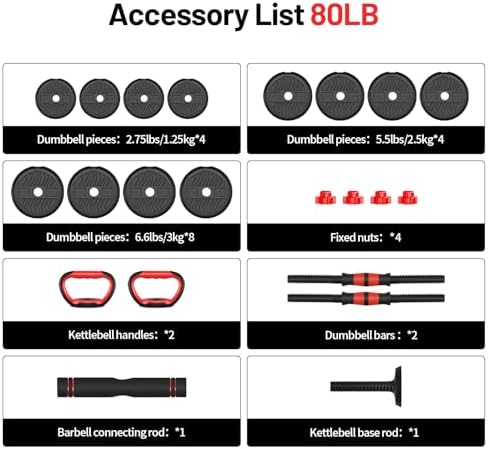 Adjustable Dumbbell Set for Men/Women Home Gym Exercise, 20/30/40/60/80lbs Used as Barbell/Kettlebells/Push Up Stand Hot