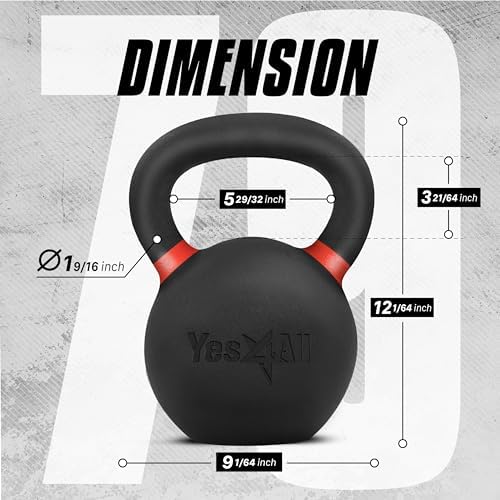 Yes4All Powder Coated 9lb-71lb Cast Iron Core Kettlebells for Heavy Duty Strength Training | Yes4All Powder Coated Kett