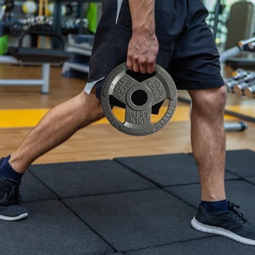 Fitvids Cast Iron Weight Plates 2-Inch Olympic Size for Strength Training & Weightlifting, Multiple Weights Available