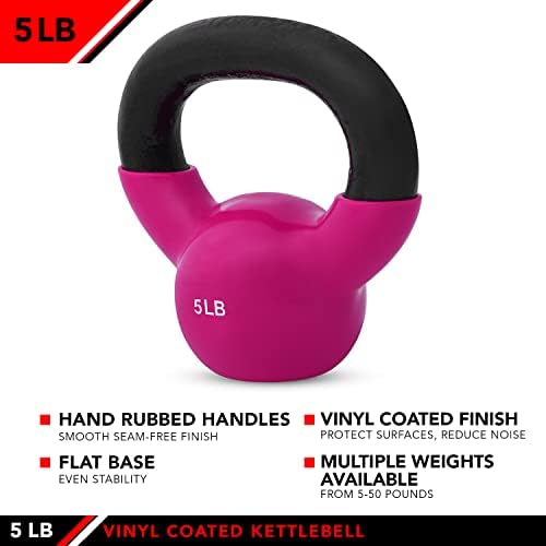 JFIT Kettlebell Weights Vinyl Coated Iron for Home Gym Fitness Enthusiasts Strength Training | JFIT 5 LB Vinyl Coated I