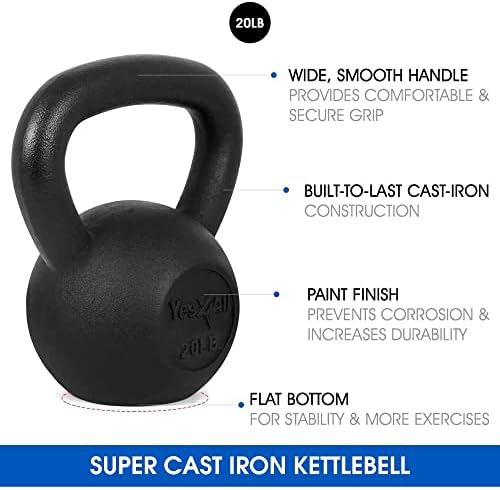 Yes4All Cast Iron Kettlebell, Strength Training Kettlebells 80 Lb (5,10,15,20,25,30,35,40,45,50,60,70,80 Lb) for Full Bo