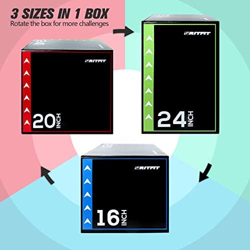 RitFit 3 in 1 Plyo Box Heavy Duty High Density Foam Jumping Box 20"x18"x16" Home Gym Fitness 440lb Weight Capacity